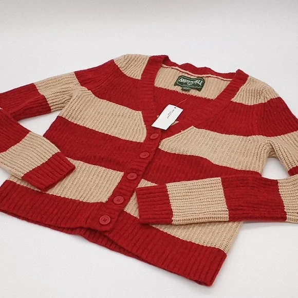 American Eagle Rugby Striped Cardigan Sweater Red XS - Picture 2 of 10